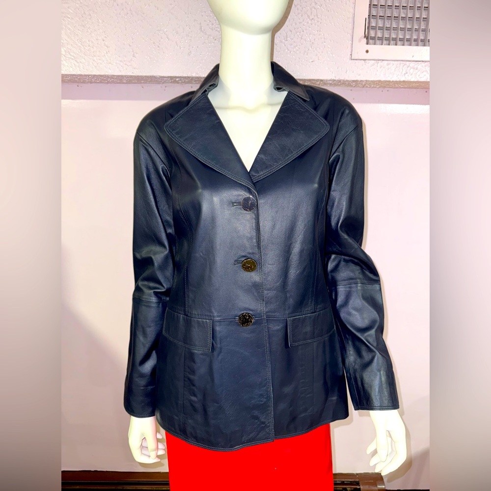 WORTH New York Authentic Leather Jacket Size P (Dark Blue/Navy)